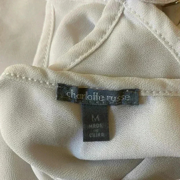 Charlotte Russe White Scalloped Midi Tank Top adjustable straps orange trim Sz M - Picture 3 of 5